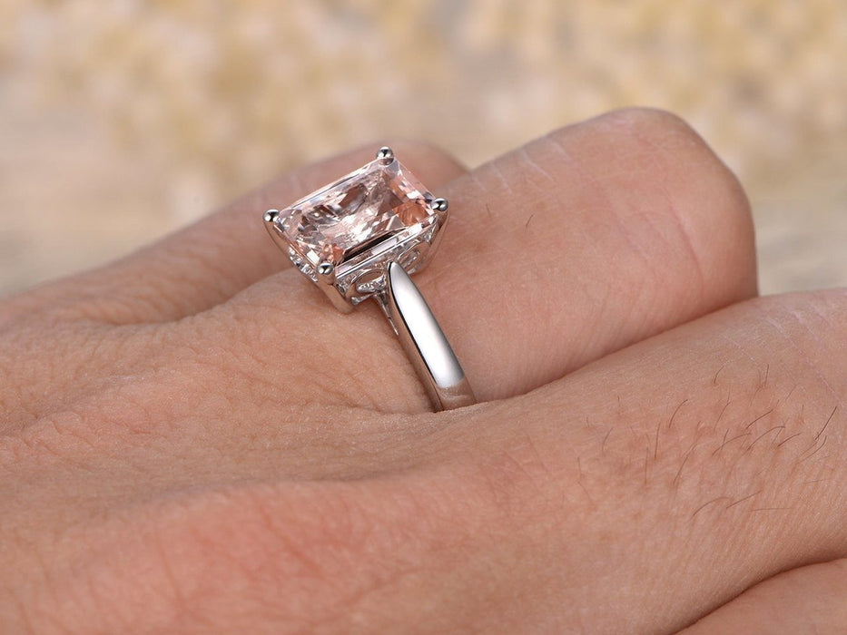 Solitaire 1 Carat Emerald Cut Morganite Engagement Ring in White Gold