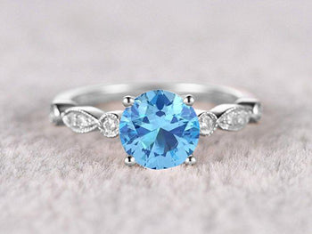 Bestselling 1.25 Carat Round Cut Aquamarine and Diamond Engagement Ring in White Gold