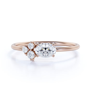 4 Stone Stacking Ring with Oval and Round Cut Diamonds in Rose Gold