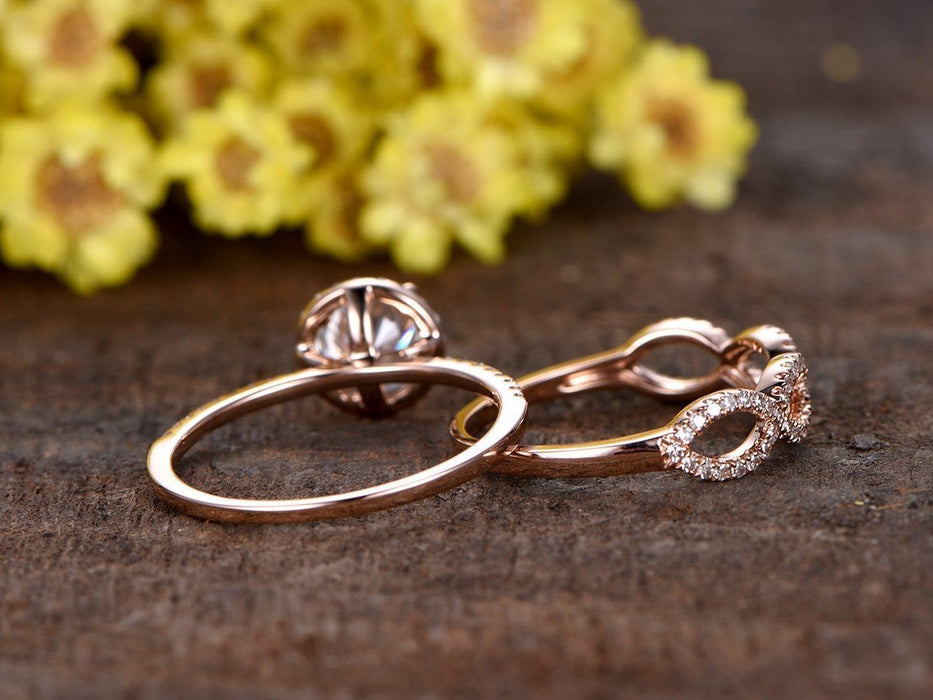 Fabulous 2 Carat Round Cut Moissanite and Diamond Engagement Wedding Set in Rose Gold