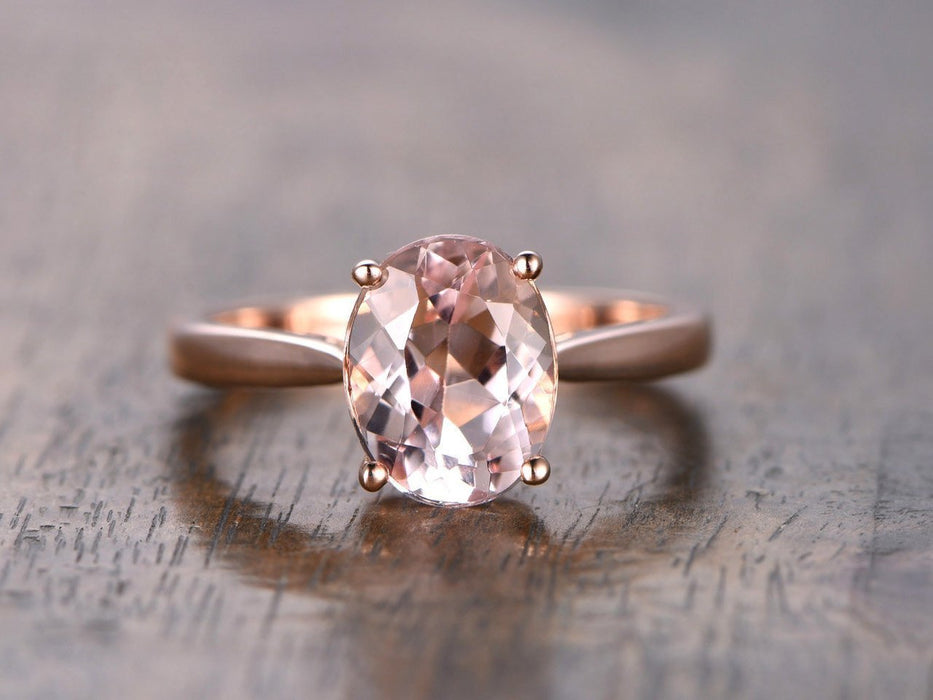 1 Carat Oval Cut Solitaire Engagement Ring with Morganite in Rose Gold