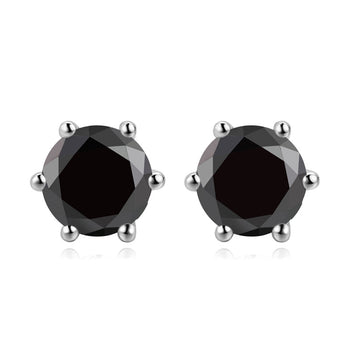 2 Carat Round Cut Black Diamond 6 Prong Stud Earrings in White Gold