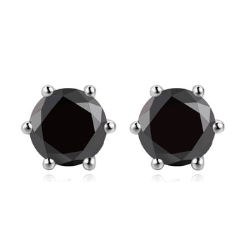 2 Carat Round Cut Black Diamond 6 Prong Stud Earrings in White Gold