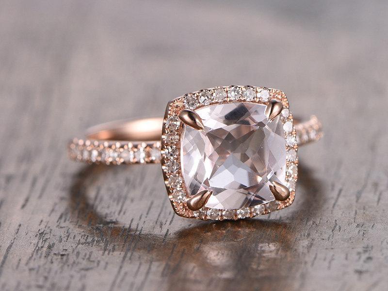 Antique 1.25 Carat Princess Cut Morganite and Diamond Engagement Ring in Rose Gold