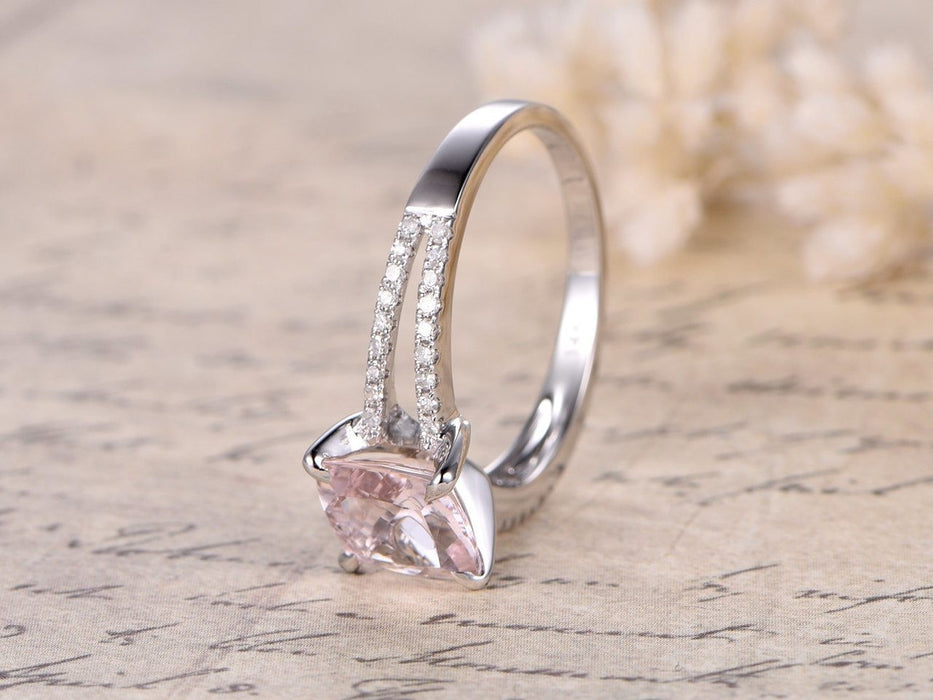 1.50 Carat Cushion Cut Morganite and Diamond Split Shank Engagement Ring in White Gold