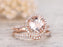 Unique 2 Carat Round Cut Morganite and Diamond Halo Wedding Ring Set in Rose Gold