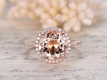 2 Carat Round Cut Morganite and Diamond Wedding Ring in Rose Gold