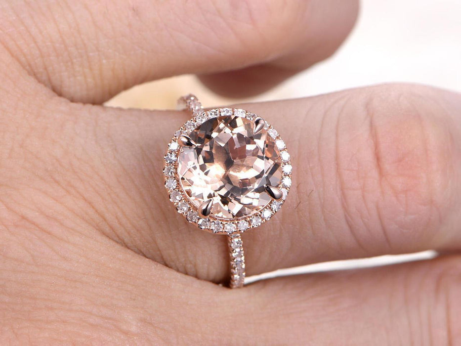 2 Carat Round Cut Morganite and Diamond Wedding Ring in Rose Gold