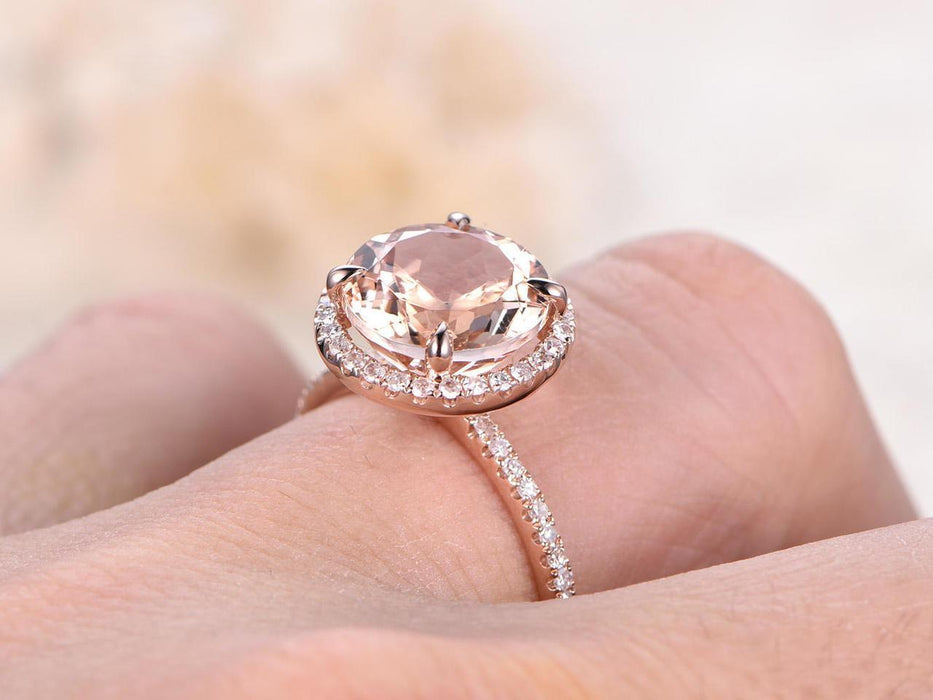 2 Carat Round Cut Morganite and Diamond Wedding Ring in Rose Gold