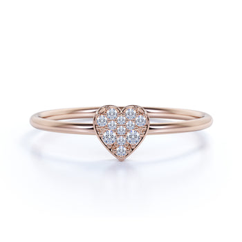 Heart Shape Diamond Cluster Stackable Ring in Rose Gold