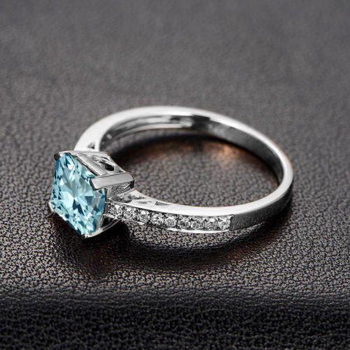 Beautiful 1.25 Carat Princess Cut Aquamarine and Diamond Engagement Ring in White Gold
