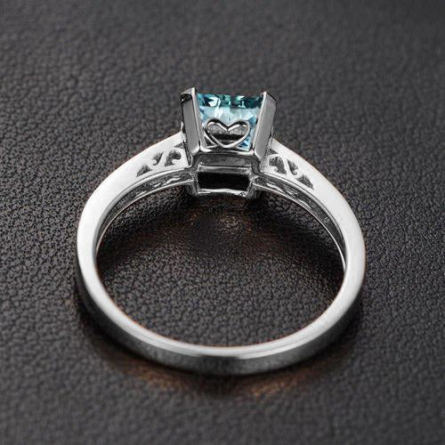 Beautiful 1.25 Carat Princess Cut Aquamarine and Diamond Engagement Ring in White Gold