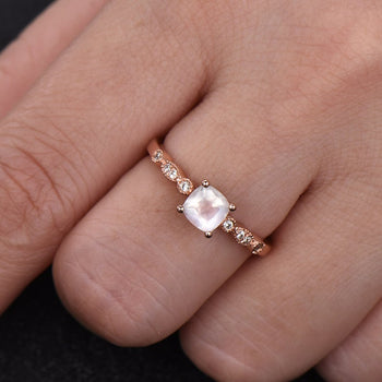 Art Deco 1.25 Carat Cushion Cut Rainbow Moonstone and Diamond Engagement Ring in Rose Gold