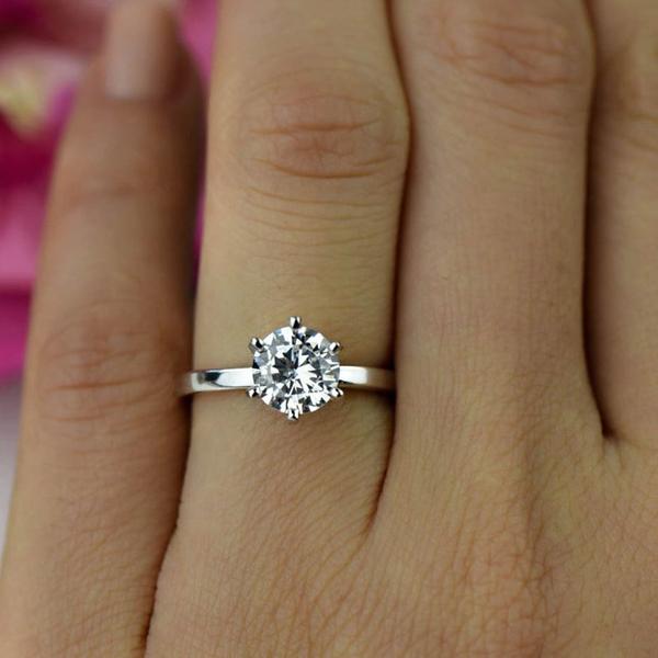 40% off Final Sale: 1.5 Carat Round Cut Six Prongs Solitaire Engagement Ring in White Gold over Sterling Silver