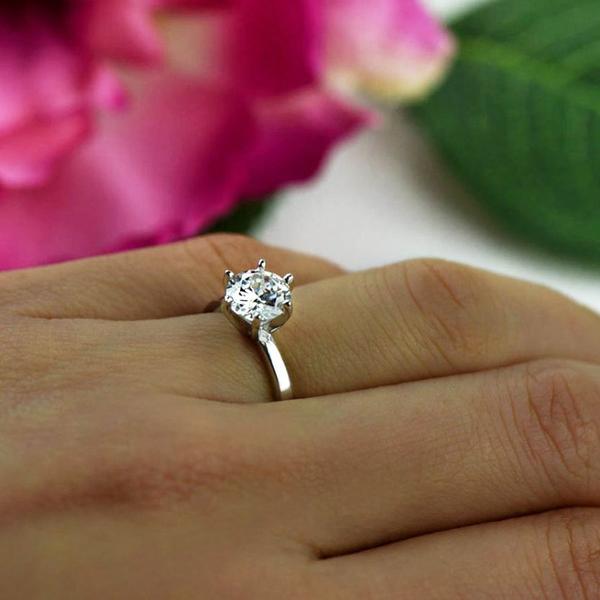 40% off Final Sale: 1.5 Carat Round Cut Six Prongs Solitaire Engagement Ring in White Gold over Sterling Silver