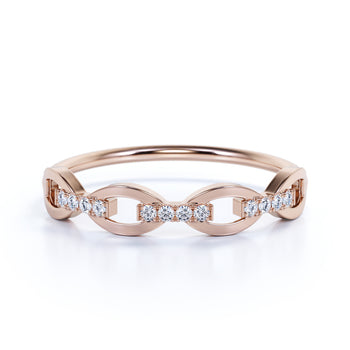 12 Stone Chain Link Stacking Wedding Ring with Square Cut Diamonds in Rose Gold