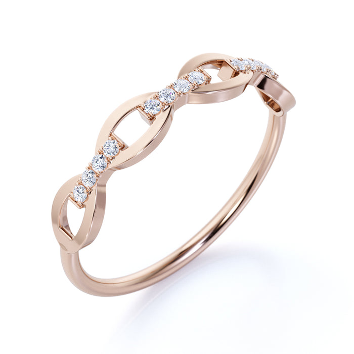 12 Stone Chain Link Stacking Wedding Ring with Square Cut Diamonds in Rose Gold