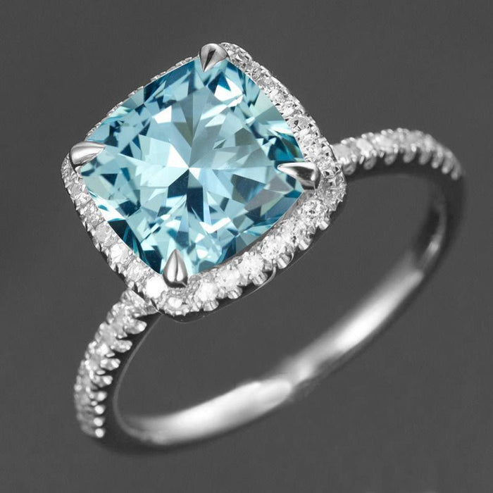 Perfect 1.50 Carat cushion cut Aquamarine and Diamond Engagement Ring in White Gold