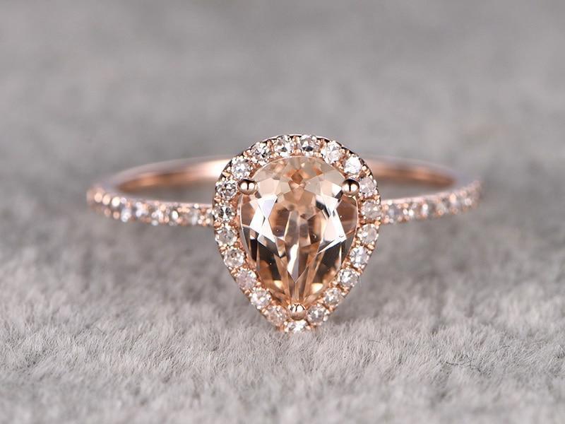 1.50 Carat Pear Cut Morganite and Diamond Engagement Ring in Rose Gold