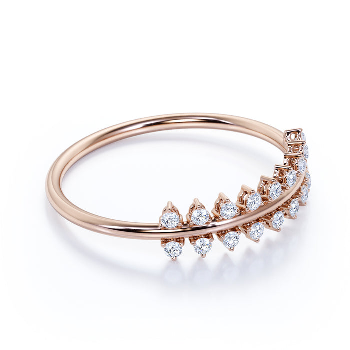 9 Stone Stacking Wedding Ring with Round Cut Diamonds in Rose Gold