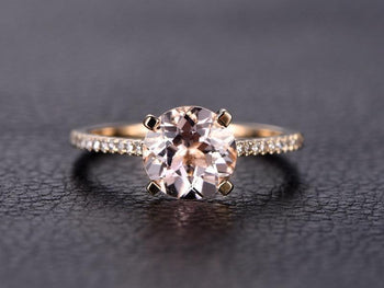 1.25 Carat Round Cut Morganite and Diamond Halo Engagement Ring in 9k Rose Gold