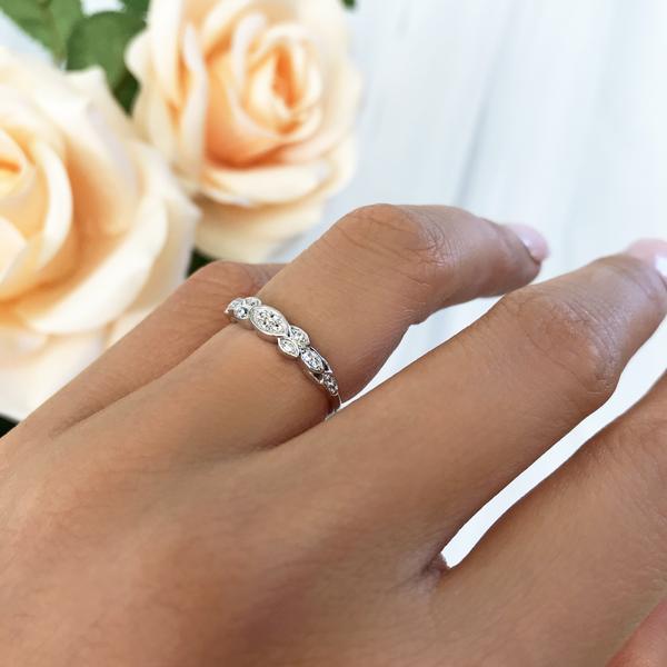Aurora Designer - Rose 14K Gold Ring Unique Wedding Band Flower Floral Full  Eternity Stacking Rings Stackable AD1501 - Jo Dane