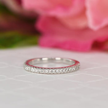 0.25 Rounded Half Eternity Wedding Band in White Gold over Sterling Silver