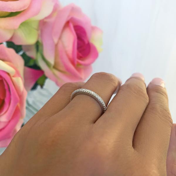 0.25 Rounded Half Eternity Wedding Band in White Gold over Sterling Silver