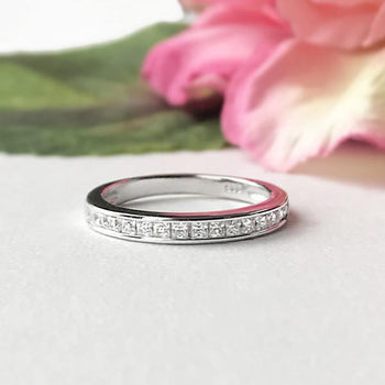 0.25 Carat Princess Channel Half Eternity Wedding Band in White Gold over Sterling Silver