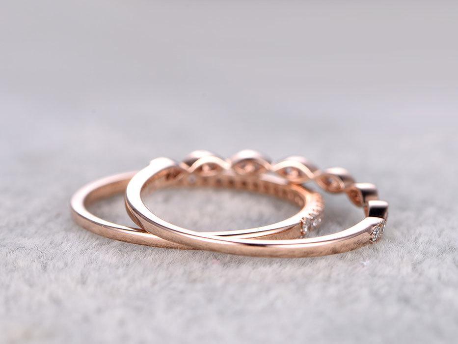 Pair of .50 Carat Round cut Diamond Wedding Ring Band Art Deco in Rose Gold