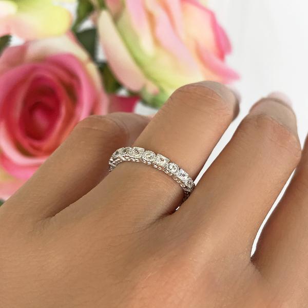 0.25 Carat Princess Art Deco Engraved Eternity Wedding Band in White Gold Sterling Silver