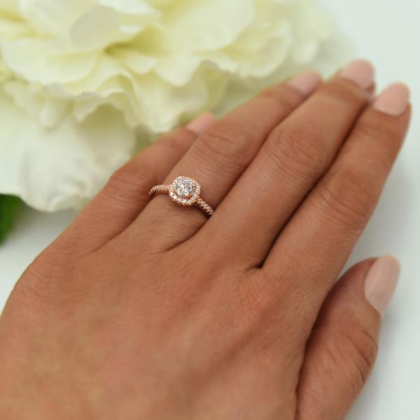 Classic 1 Carat Round Cut Square Halo Engagement Ring in Rose Gold over Sterling Silver