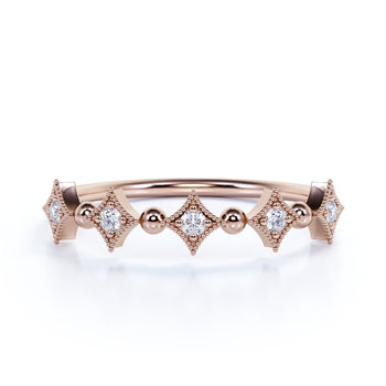 5 Stone Semi Eternity Milgrain Stacking Ring in Rose Gold