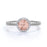 1.25 Carat Round Shaped Peach Morganite and Diamond Halo Engraved Band Engagement Ring in Rose Gold