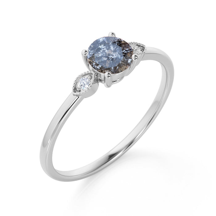 0.60 Carat Round Brilliant Dark Grey Salt and Pepper Diamond 3 Stone Engagement Ring in White Gold