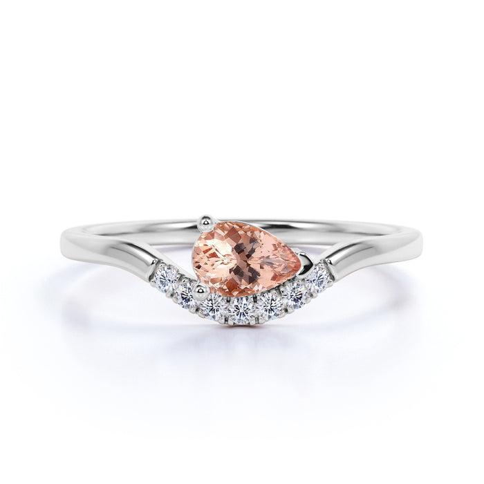 Unique 1.5 Carat Pink Teardrop Morganite Curved Band October Birthstone Ring in Rose Gold