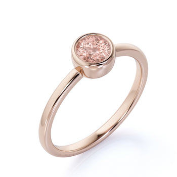 Minimalist 1 Carat Bezel Set Peach Pink Round Morganite Solitaire October Birthstone Ring in Rose Gold