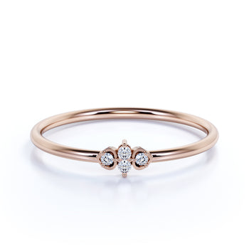 Minimalist Dainty Stacking Ring with Round Shape Diamonds in Rose Gold