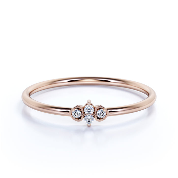 Minimalist Dainty Stacking Ring with Round Shape Diamonds in Rose Gold