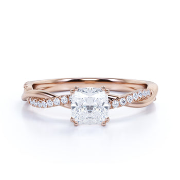 1.50 Carat Cushion Cut Moissanite & Diamond Pave Infinity Engagement Ring in Rose Gold