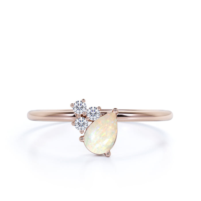 1.5 Carat Real Pear Shaped Fire Opal and Diamond Accents Cluster Engagement Ring in Rose Gold