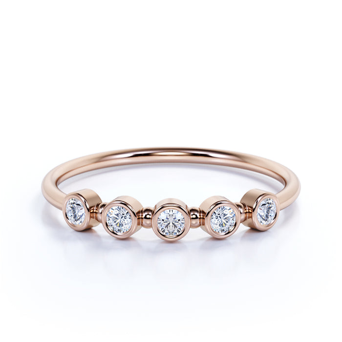 Dainty 5 Stone Round Shape Diamond Stackable Mini Wedding Ring Band in Rose Gold
