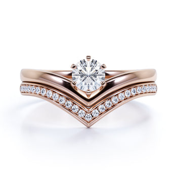 Vintage Channel Set .83 Carat Fire White Moissanite & Diamond Bridal Set in Rose Gold