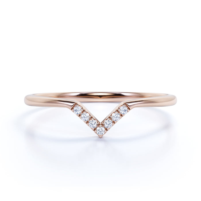 Pave .25 Carat Round Cut Fire Moissanite Dainty Stackable Wedding Ring Band in Rose Gold
