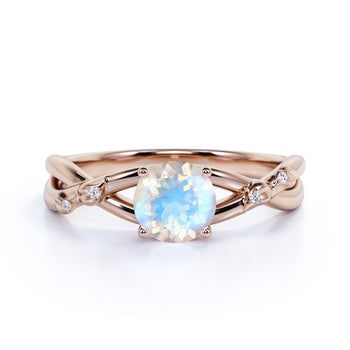 1.20 Carat Real Round Rainbow Moonstone & Diamond Infinity Wedding Ring in Rose Gold