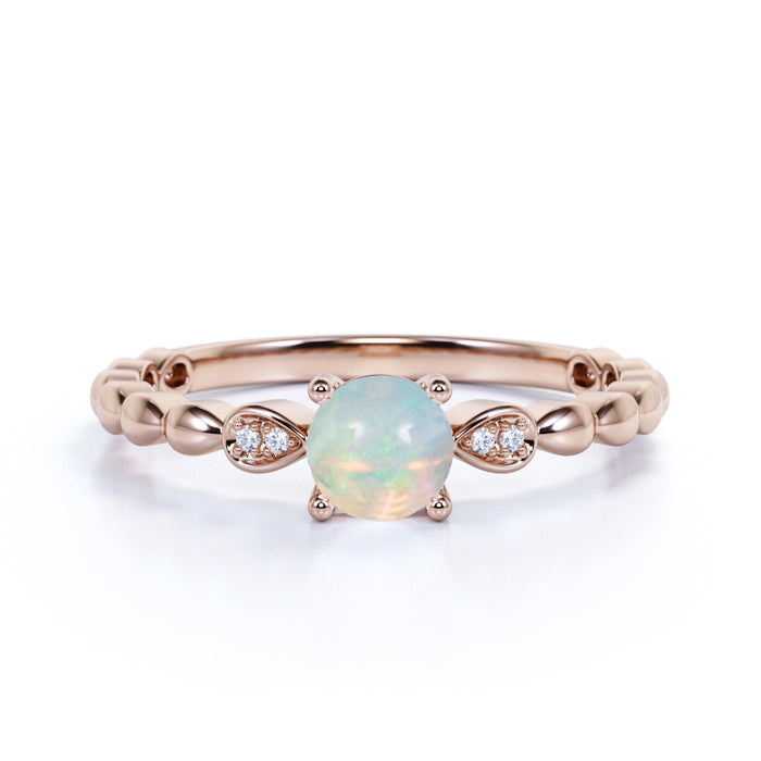 Unique 1.25 Carat Natural Round Blue Fire Opal and Diamond Cluster Engagement Ring in Rose Gold