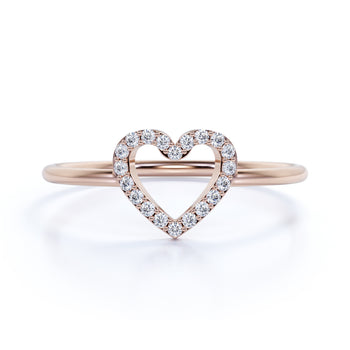 Heart Shape Stackable Ring with Round Diamonds in Rose Gold