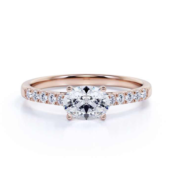 1.5 Carat Vintage Oval Cut Fire Moissanite & Diamond Pave Engagement Ring in Rose Gold