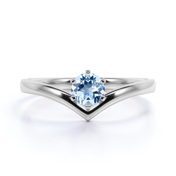 Vintage .33 Carat Round Cut Aquamarine Solitaire Art Deco Promise Ring in White Gold