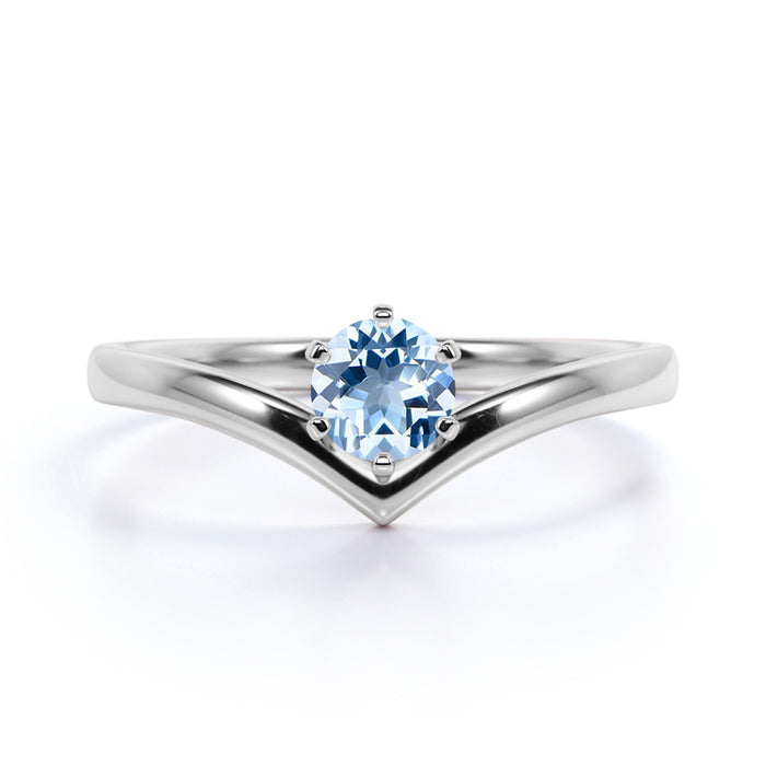 Vintage .33 Carat Round Cut Aquamarine Solitaire Art Deco Promise Ring in White Gold